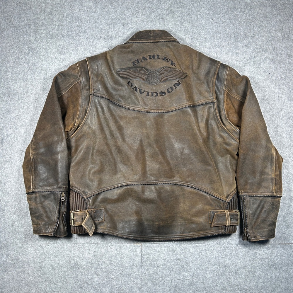 Harley Davidson billings Leather Jacket Mens 2XL Brown Distressed Winged HD Logo